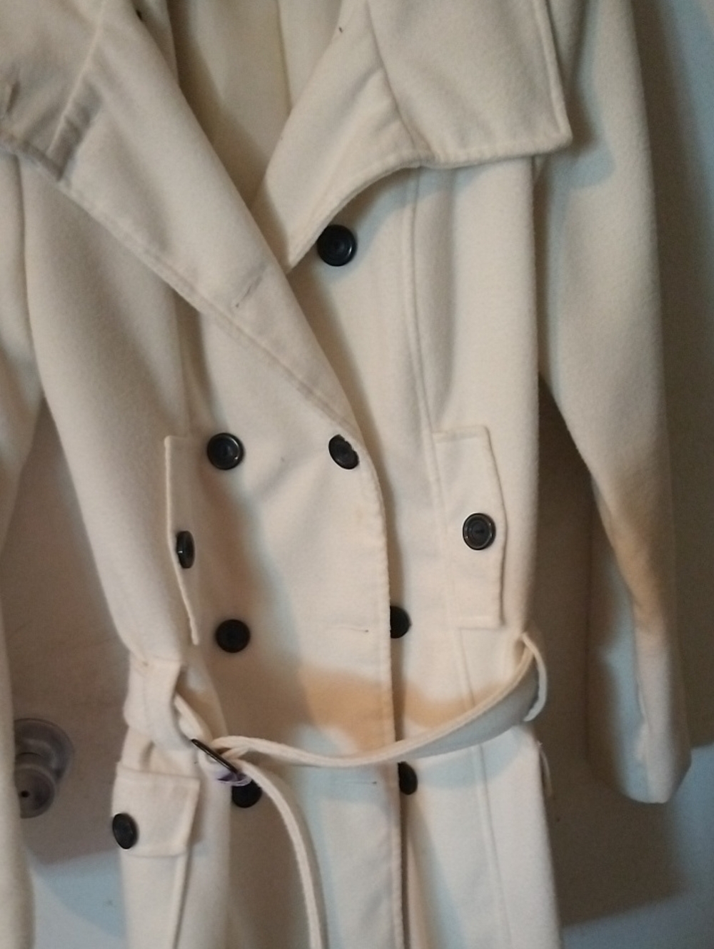 B Wear Women's Cream Double-Breasted Trench Coat with Waist Tie